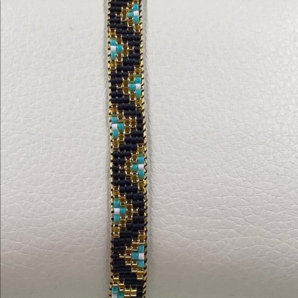 Cute Native American StyleTurquoise ,Black and Gold Handcrafted Bead Bracelet - Picture 5 of 9